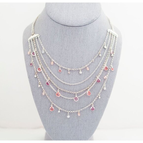 Vintage Delicate Layered Silver Bib Necklace 18 Inch by Avon - T3 - Picture 1 of 3